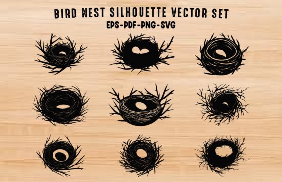 Download Intricate Bird Nest Black Silhouette Set - Set Collection