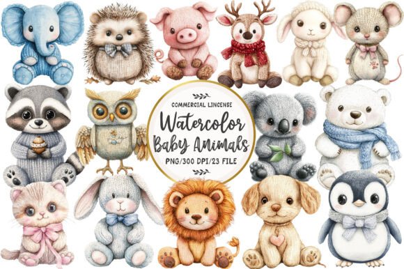 Download Vintage Knitted Plush Baby Animals - Premium Bundle