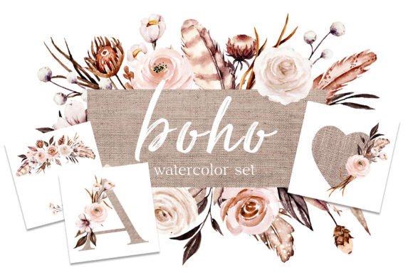 Download Watercolor Flowers Set Boho - Set Collection