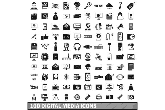 Download 100 Digital Media Icons Set - Set Collection