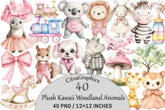 Download Watercolor Plush Kawaii Woodland Animals - Premium Resources