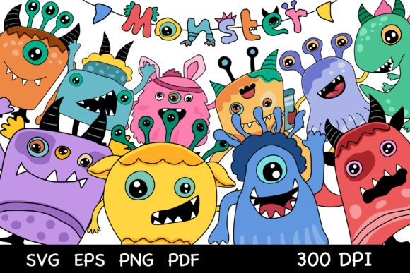 Download Set of Colorful Cute Monsters. - Set Collection