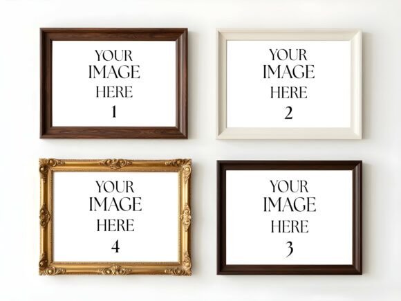 Download Set of 4 Diverse Wood &amp; Gold Frames - Set Collection