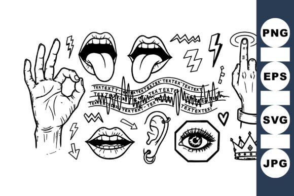 Download Edgy Black Outline Doodle Set - Set Collection