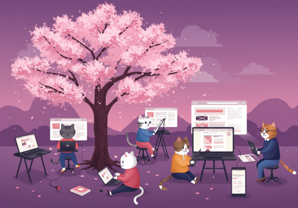 Download Cats Designing Websites Under Sakura Tre - Website Collection
