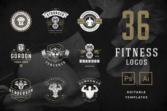 Download Retro Fitness &amp; Gym Logos Set - Set Collection